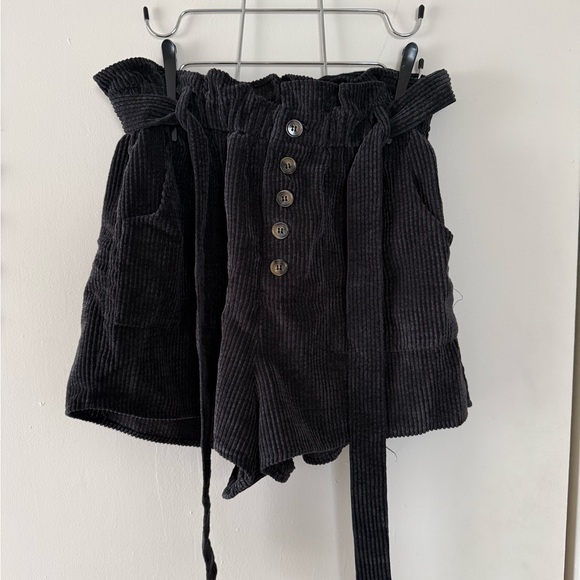 She + Sky Pants - She + Sky Black Corduroy Paper Bag Shorts